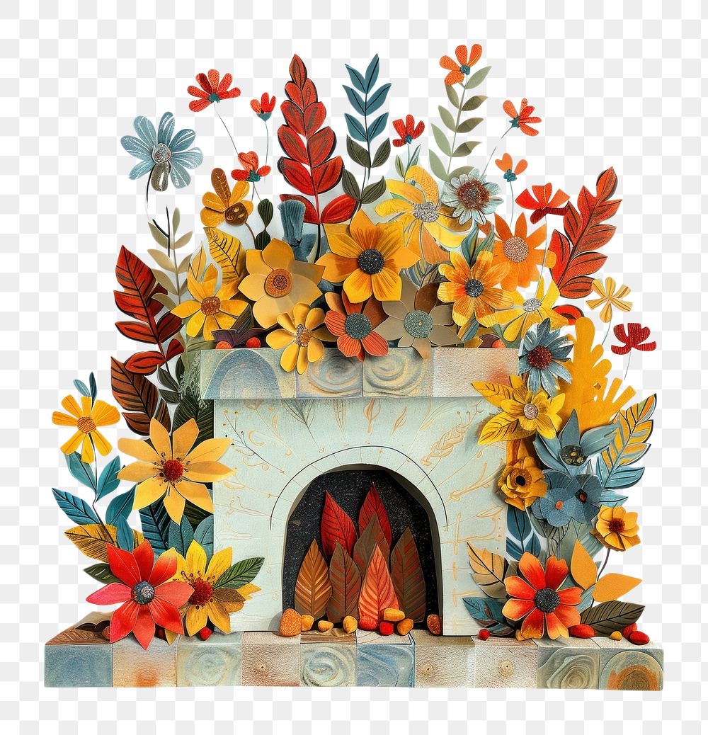 PNG Flower Collage fireplace pattern flower architecture.