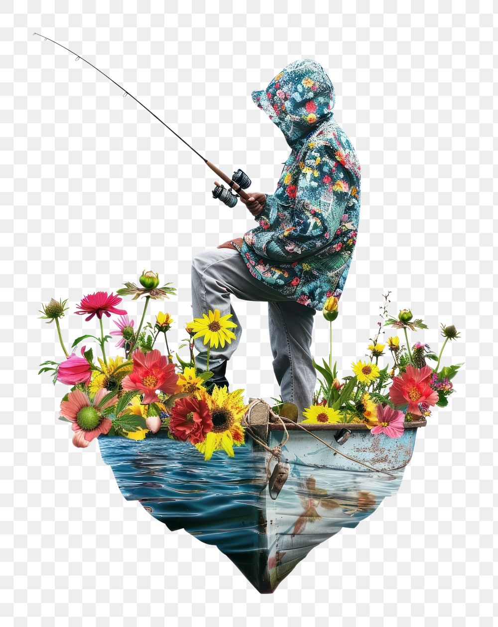 PNG Flower Collage Person Fishing fishing flower person.