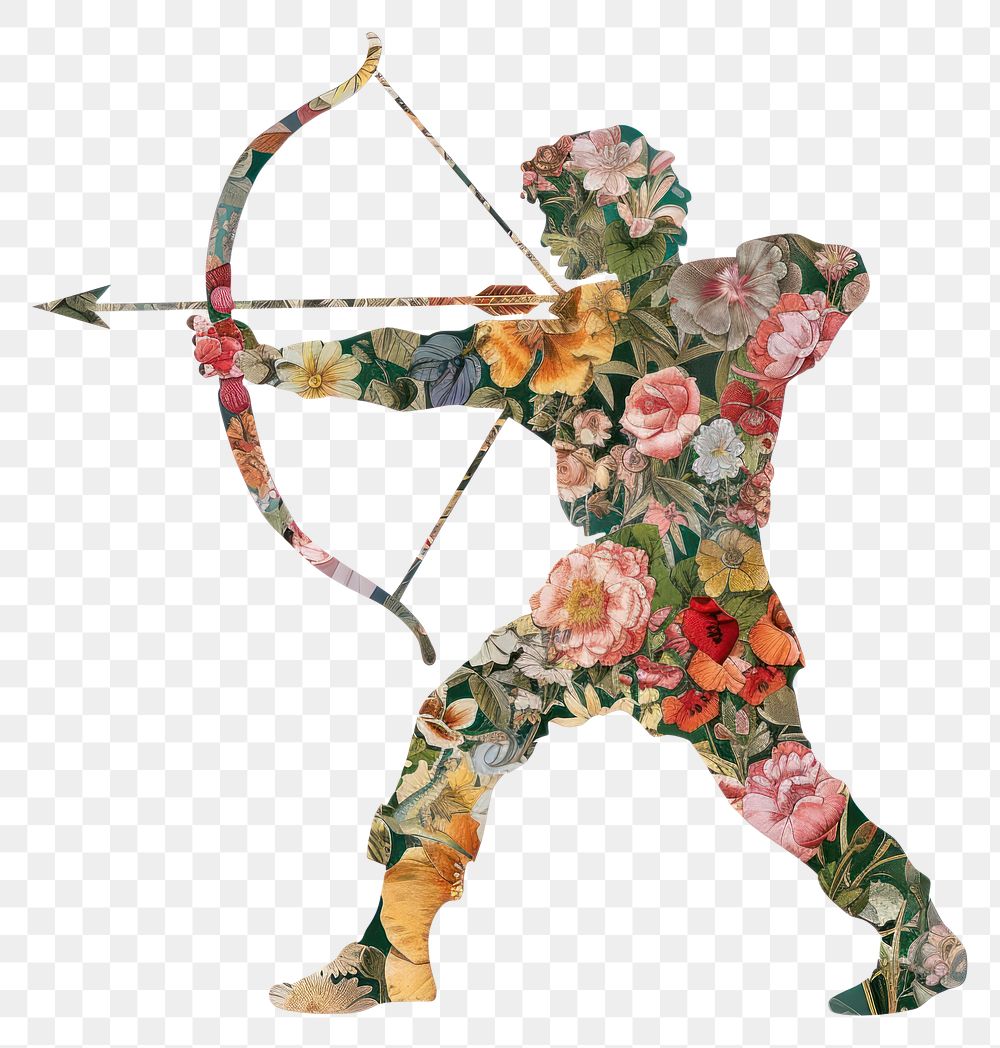 PNG  Flower Collage Sagittarius Zodiac weaponry bow.