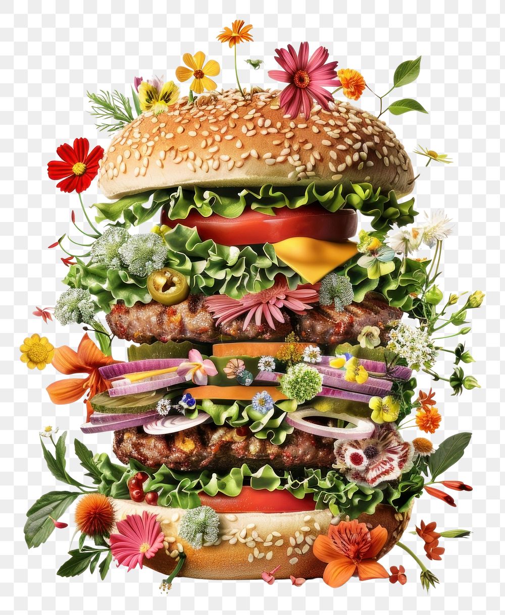 PNG  Flower Collage hamburger lunch food meal.