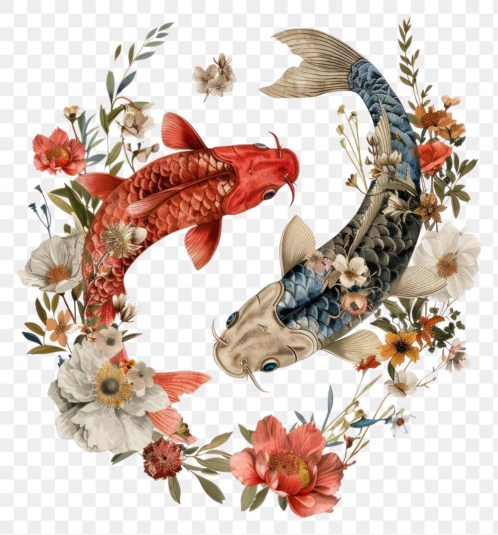 PNG  Flower Collage Pisces Zodiac pattern fish accessories.