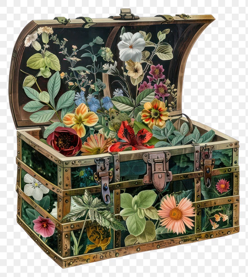 PNG  Flower Collage treasure chest flower letterbox mailbox.