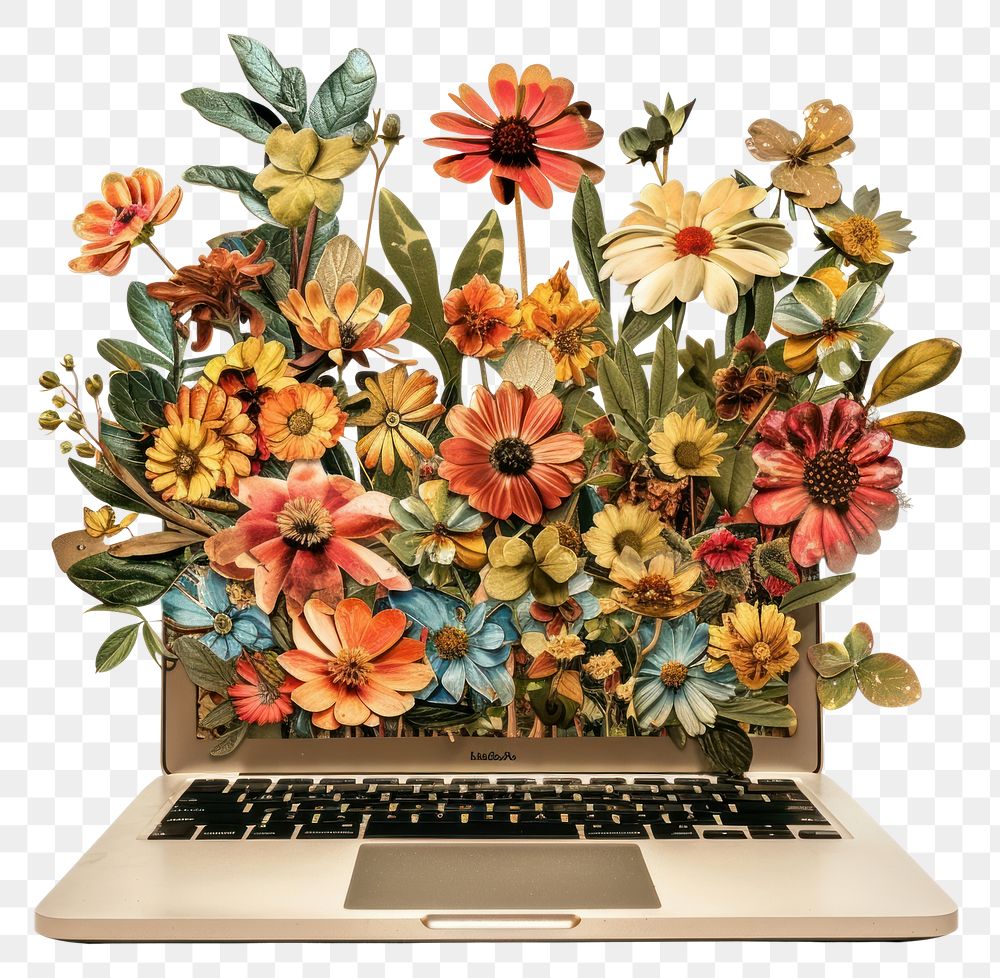PNG  Flower Collage Laptop laptop flower electronics.