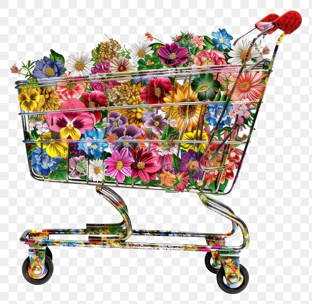 PNG  Flower Collage shopping cart device grass plant.