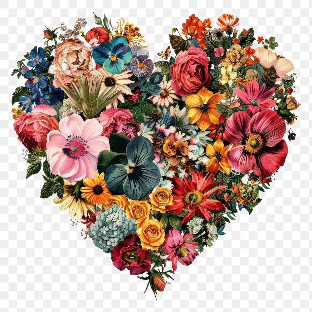 PNG  Flower Collage heart shaped pattern collage flower.