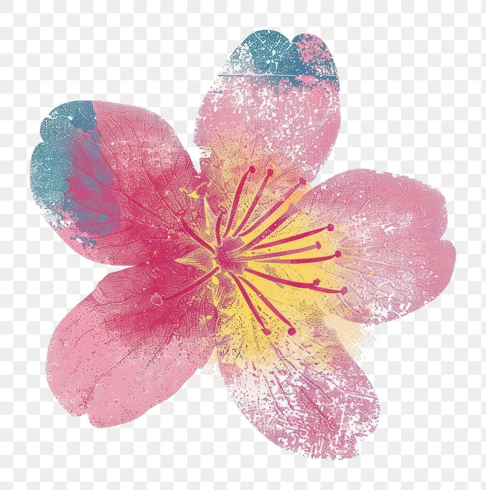 PNG Cherry blossom Shaped Risograph style cherry blossom outdoors anemone.