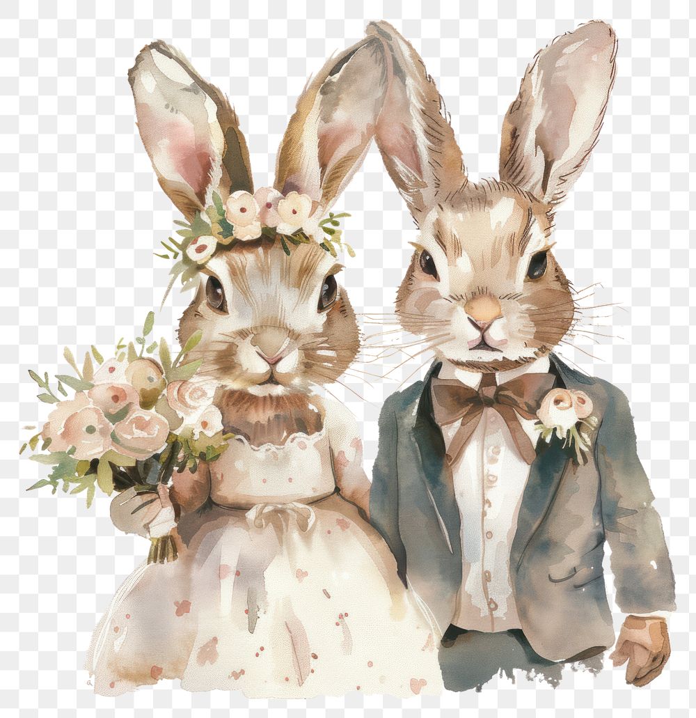 PNG  Wedding rabbit art painting.