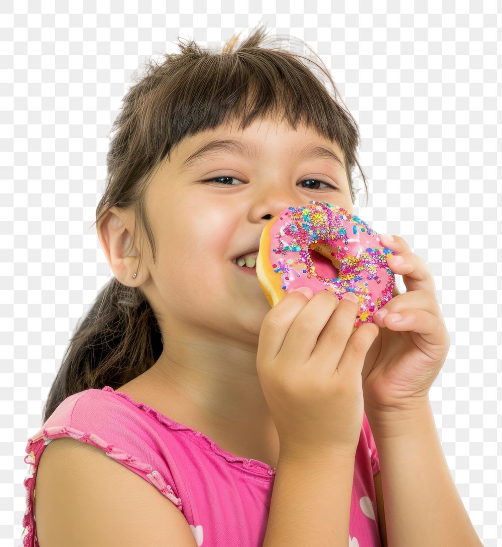 PNG Girl eat donut confectionery female person.