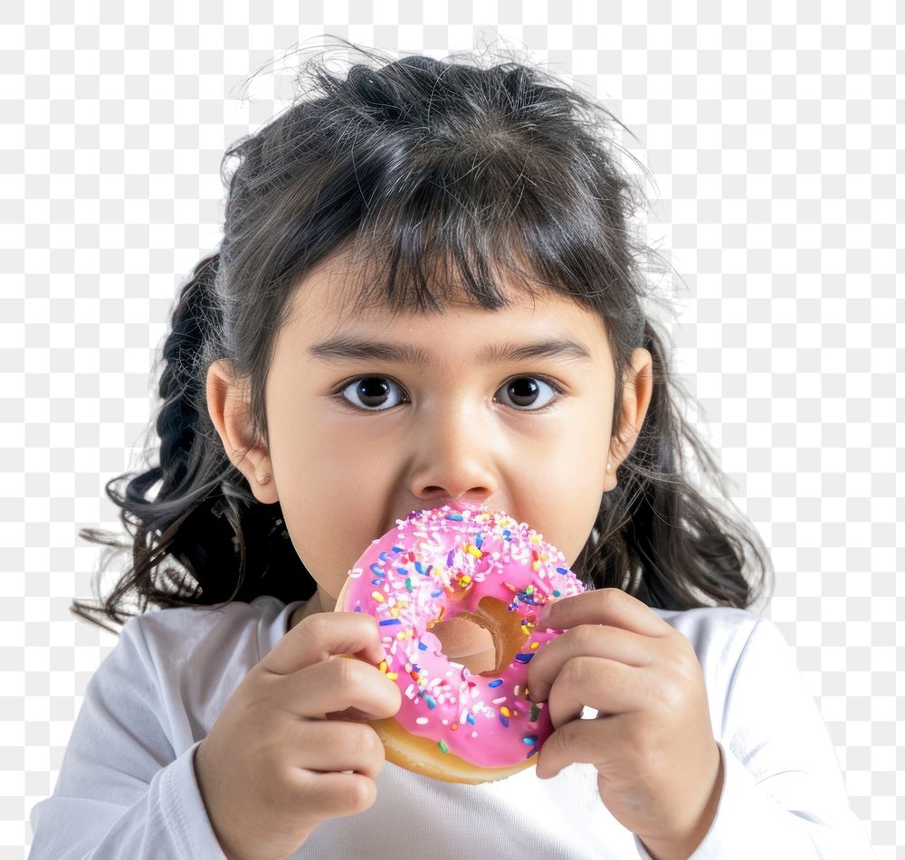 PNG Girl eat donut person female biting.