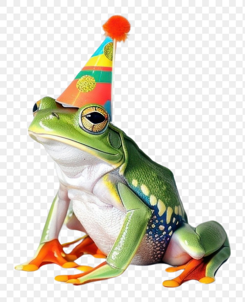 PNG Frog wear birthday hat amphibian wildlife dinosaur.