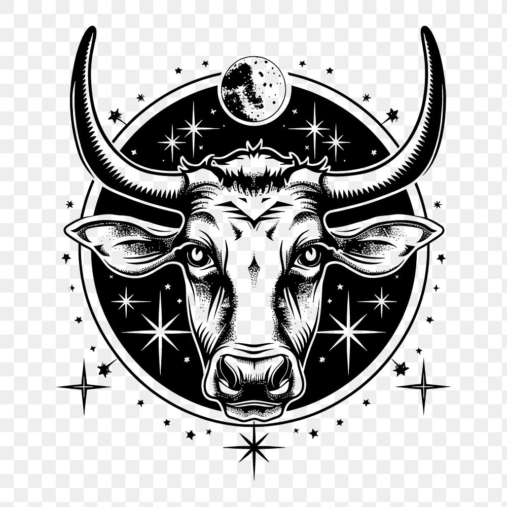 PNG Surreal aesthetic Cow head logo livestock longhorn animal.