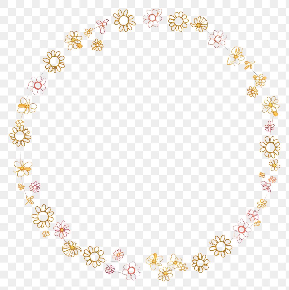 PNG Aesthetic gold glitter single line of little flower circle border accessories accessory necklace.