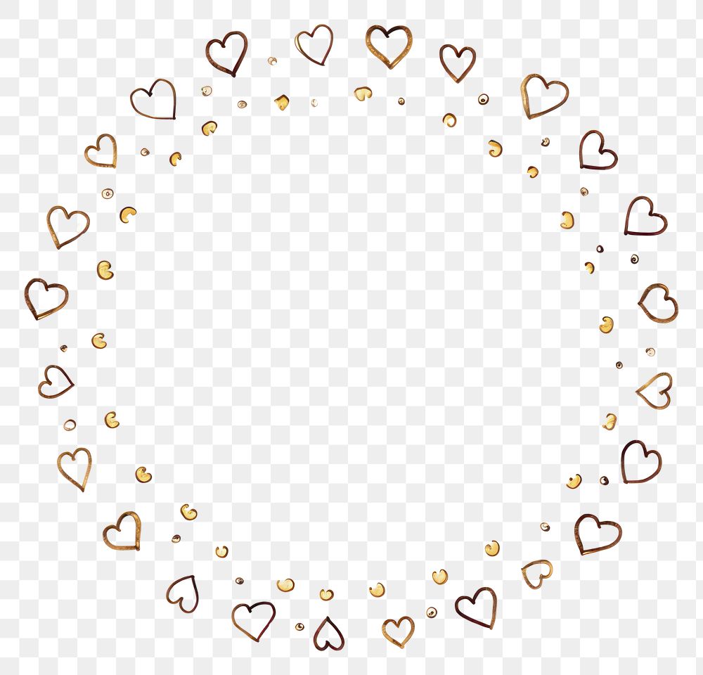 PNG Gold glitter single line of little heart circle border paper confetti text.