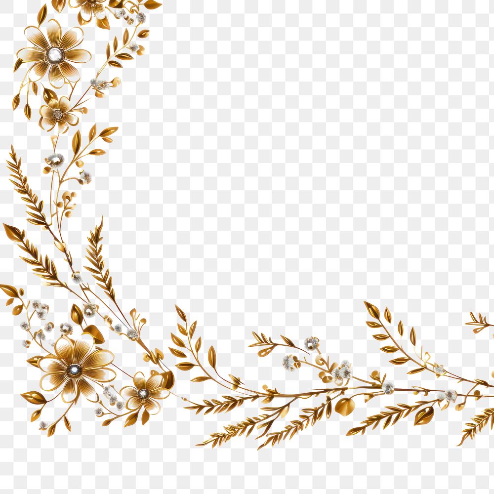 PNG Gold glitter single line of little flower christmas border chandelier graphics pattern.
