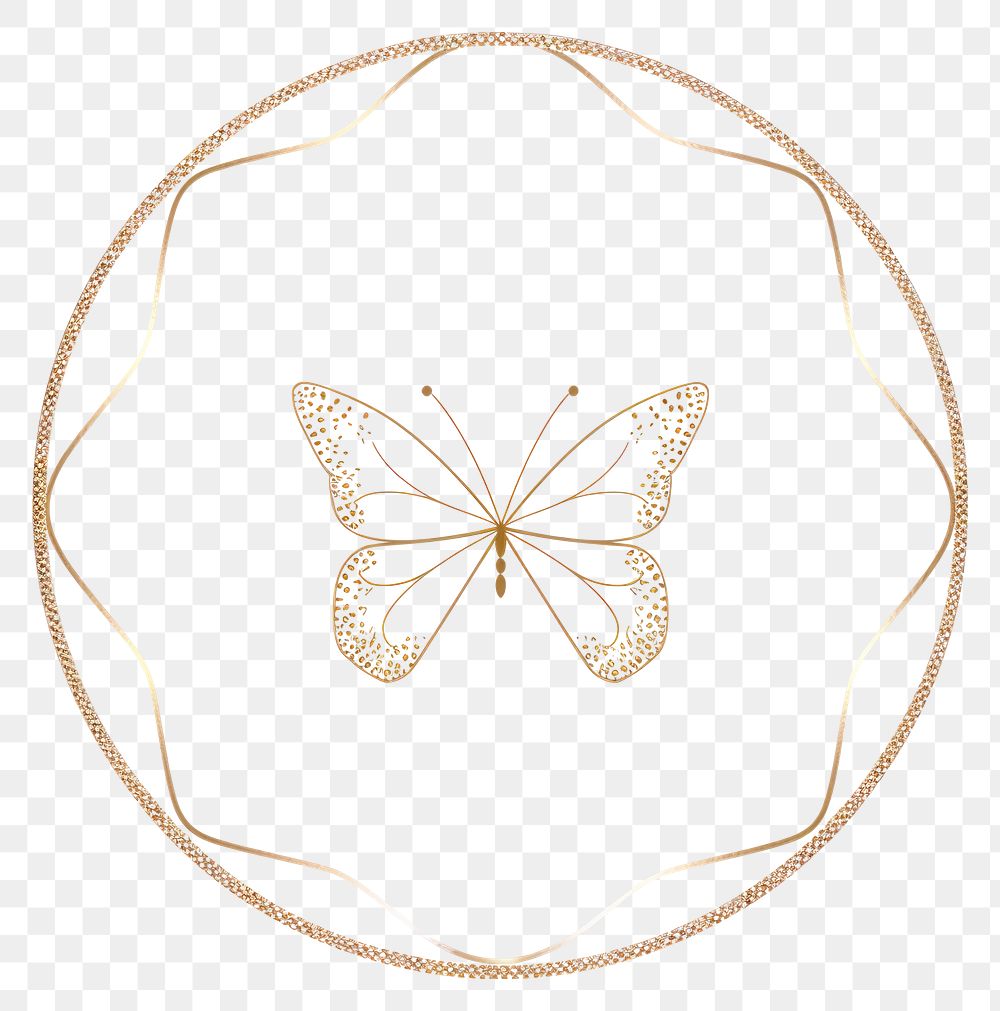 PNG Gold single line butterfly circle border accessories accessory necklace.