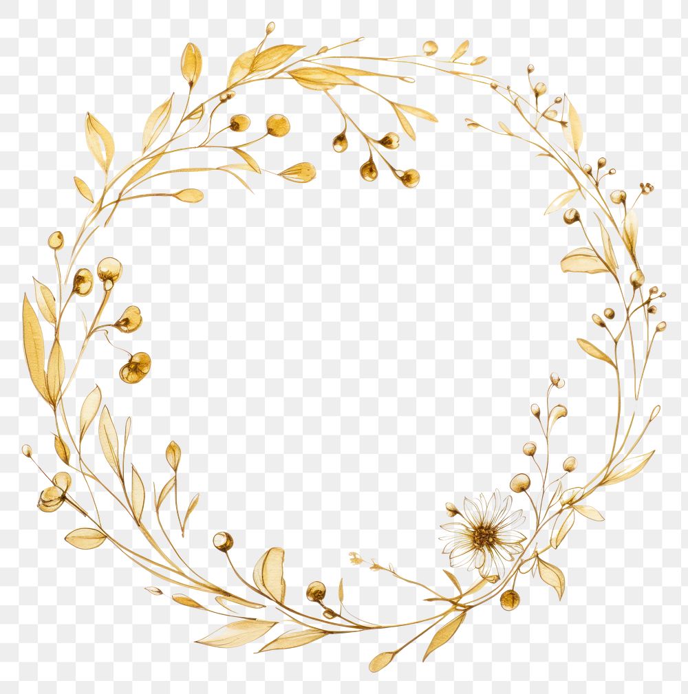 PNG Metallic gold Ink flower frame chandelier graphics pattern.