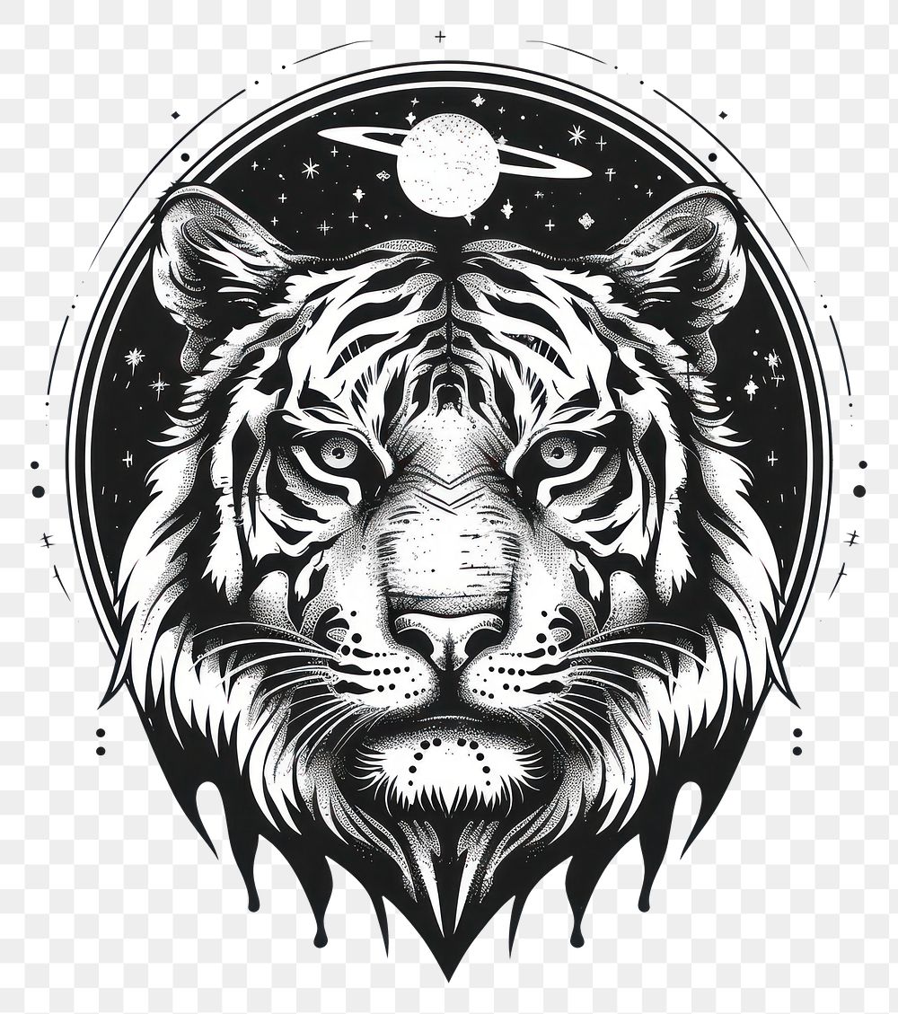 PNG Surreal aesthetic tiger logo art illustrated blackboard.