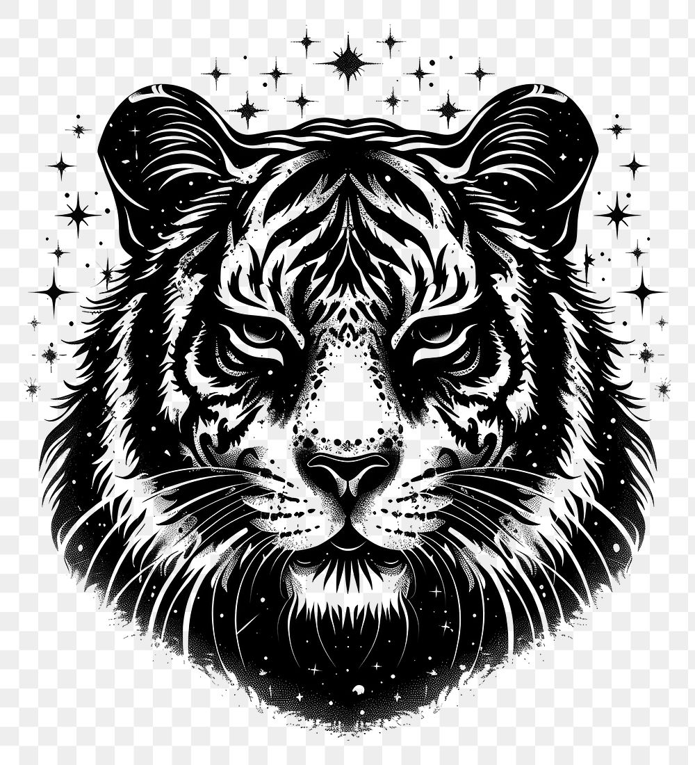 PNG Surreal aesthetic tiger logo art illustrated wildlife.