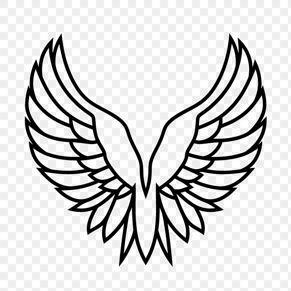 PNG  Surreal aesthetic wings logo stencil emblem symbol.