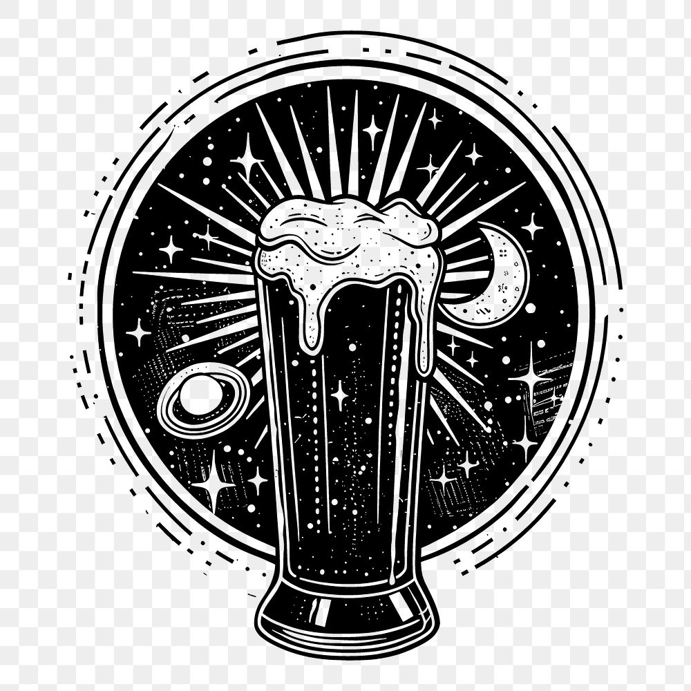 PNG Surreal aesthetic beer logo beverage alcohol emblem.