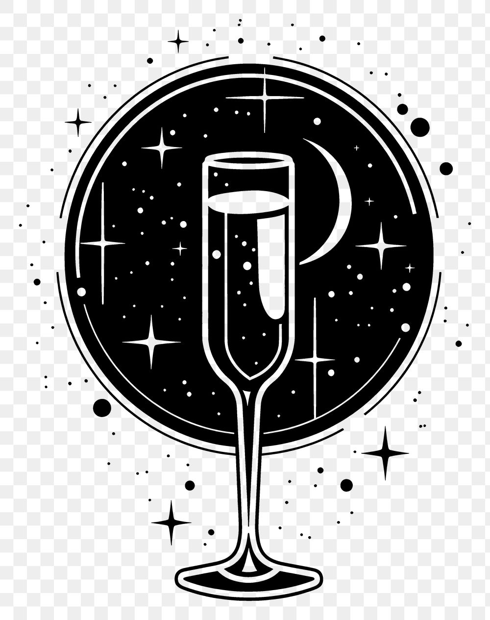 PNG Surreal aesthetic champagne logo beverage alcohol cutlery.