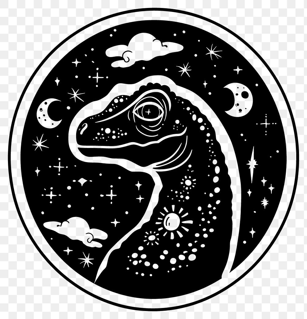 PNG Surreal aesthetic dinosaur logo reptile animal disk.
