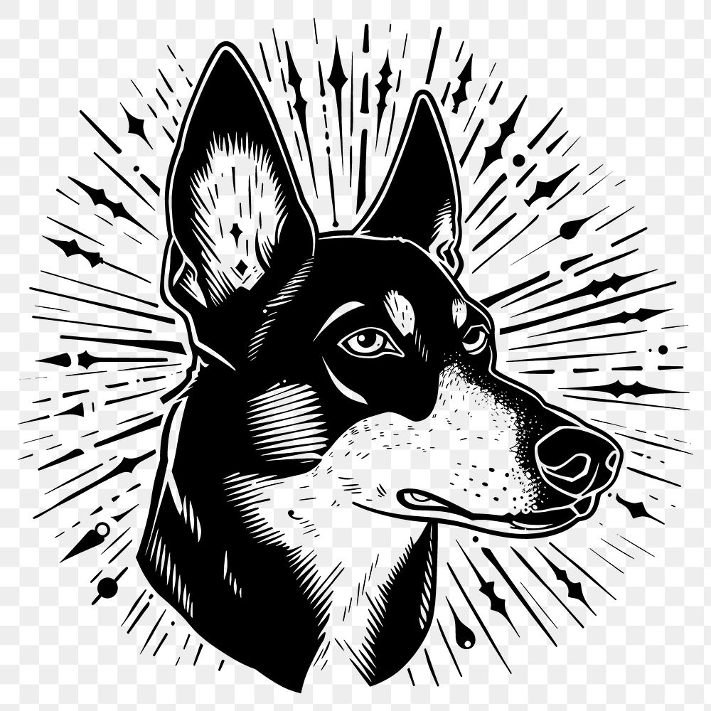 PNG Surreal aesthetic dog logo art illustrated dynamite.