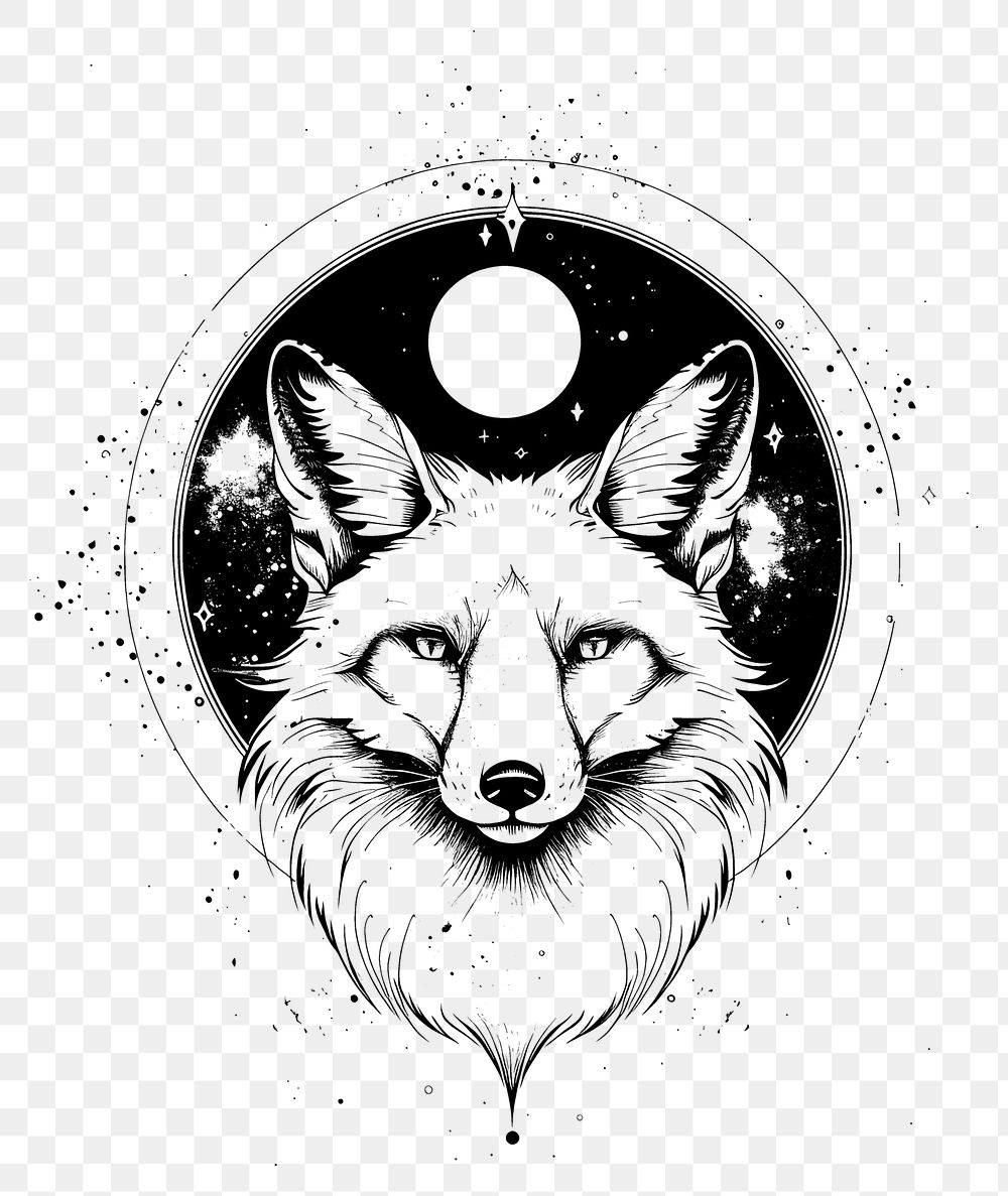 PNG Surreal aesthetic fox logo art illustrated wildlife.
