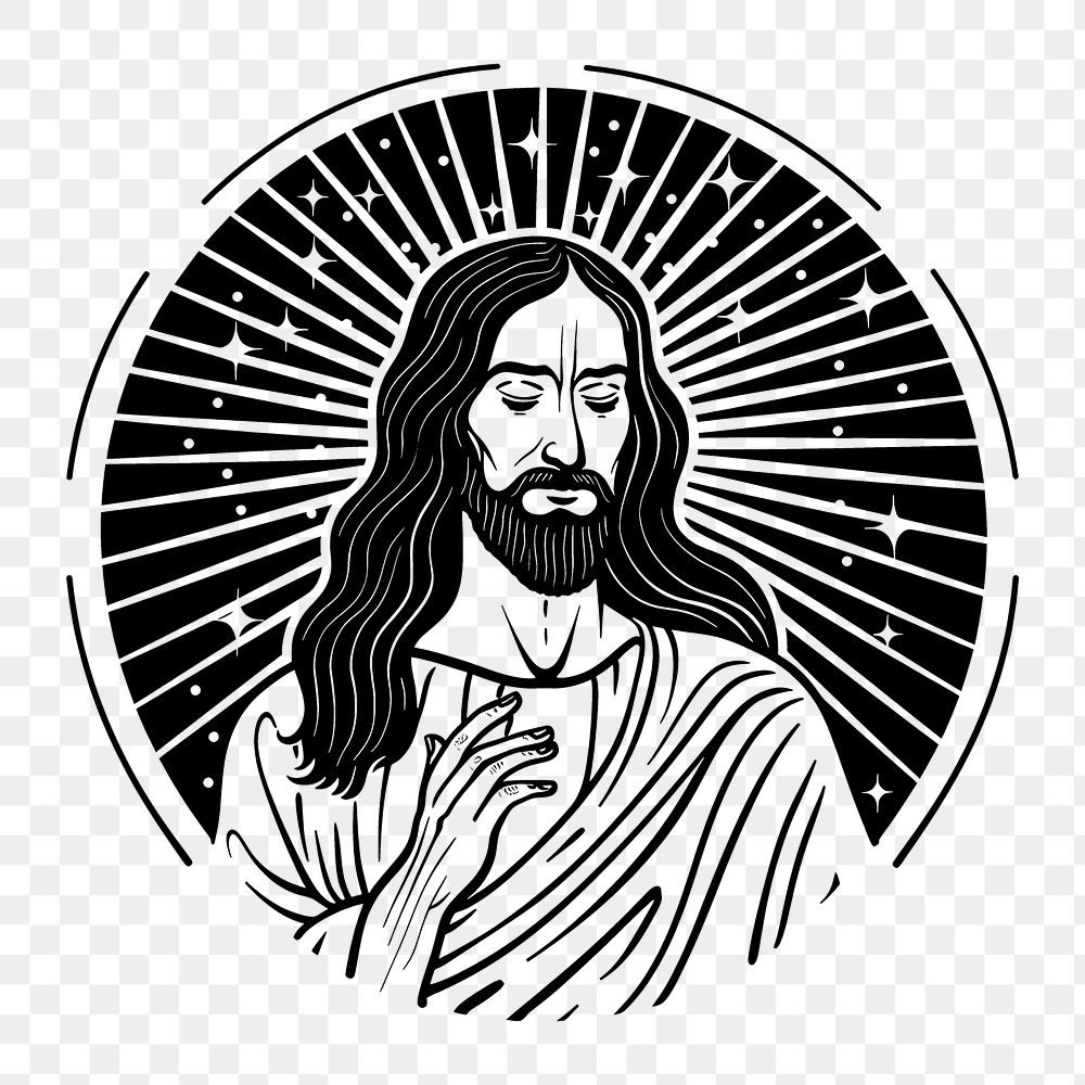 PNG Surreal aesthetic jesus logo art illustrated drawing.