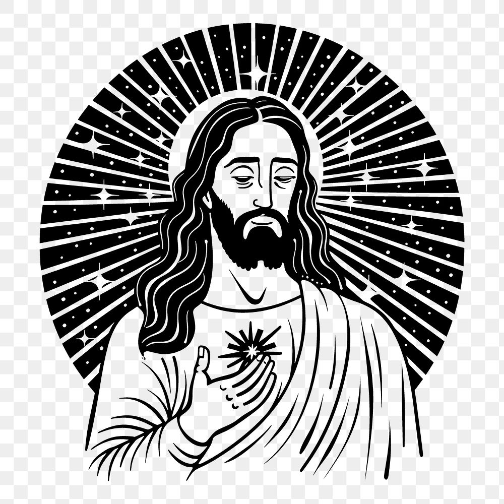 PNG Surreal aesthetic jesus logo art illustrated stencil.