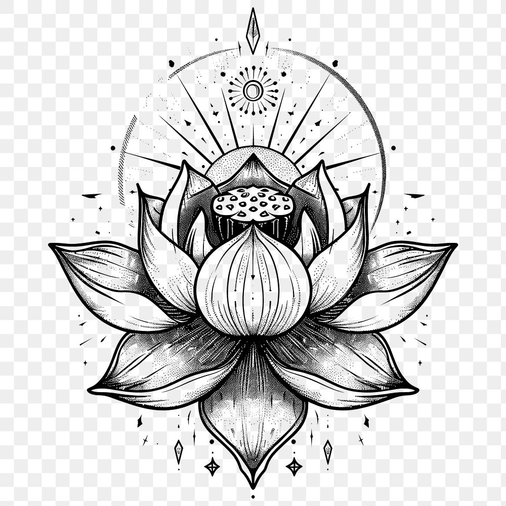 PNG Surreal aesthetic lotus logo art illustrated drawing.