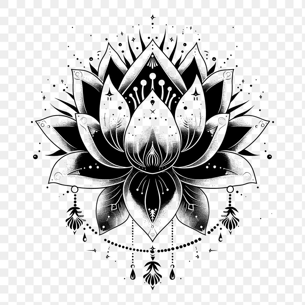 PNG Surreal aesthetic lotus logo art illustrated accessories.