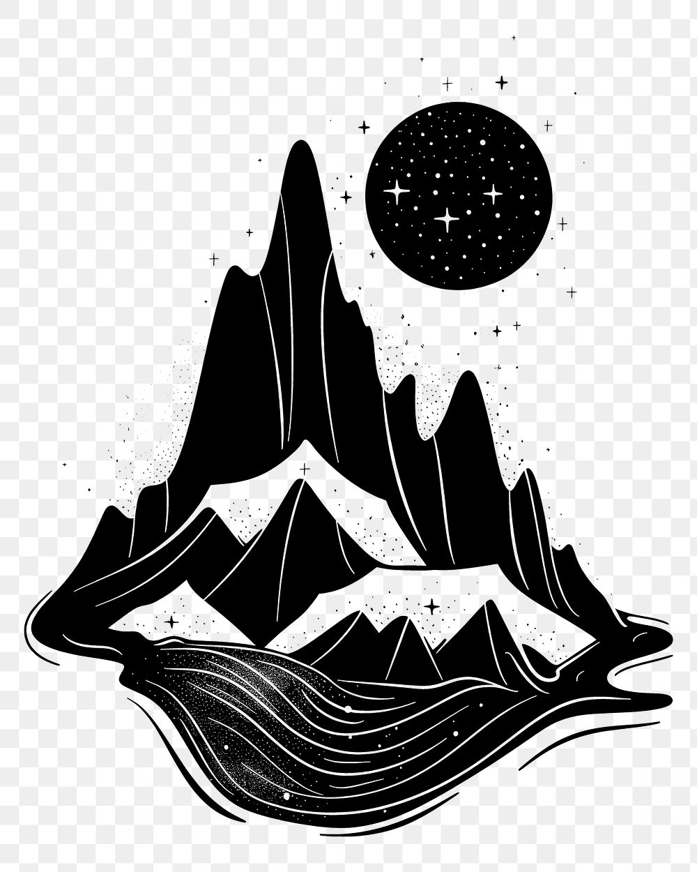 PNG Surreal aesthetic mountain logo art illustrated drawing.