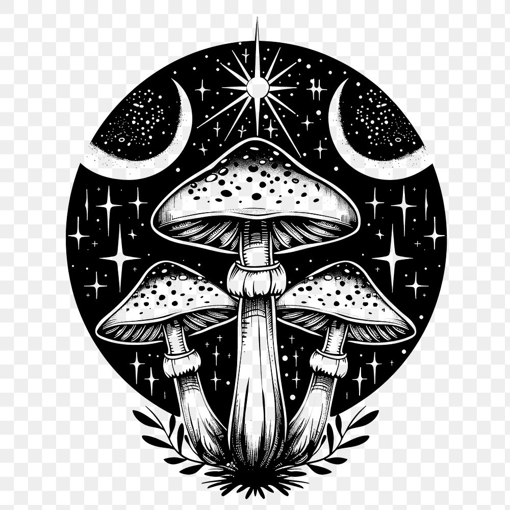 PNG Surreal aesthetic mushroom logo art illustrated chandelier.
