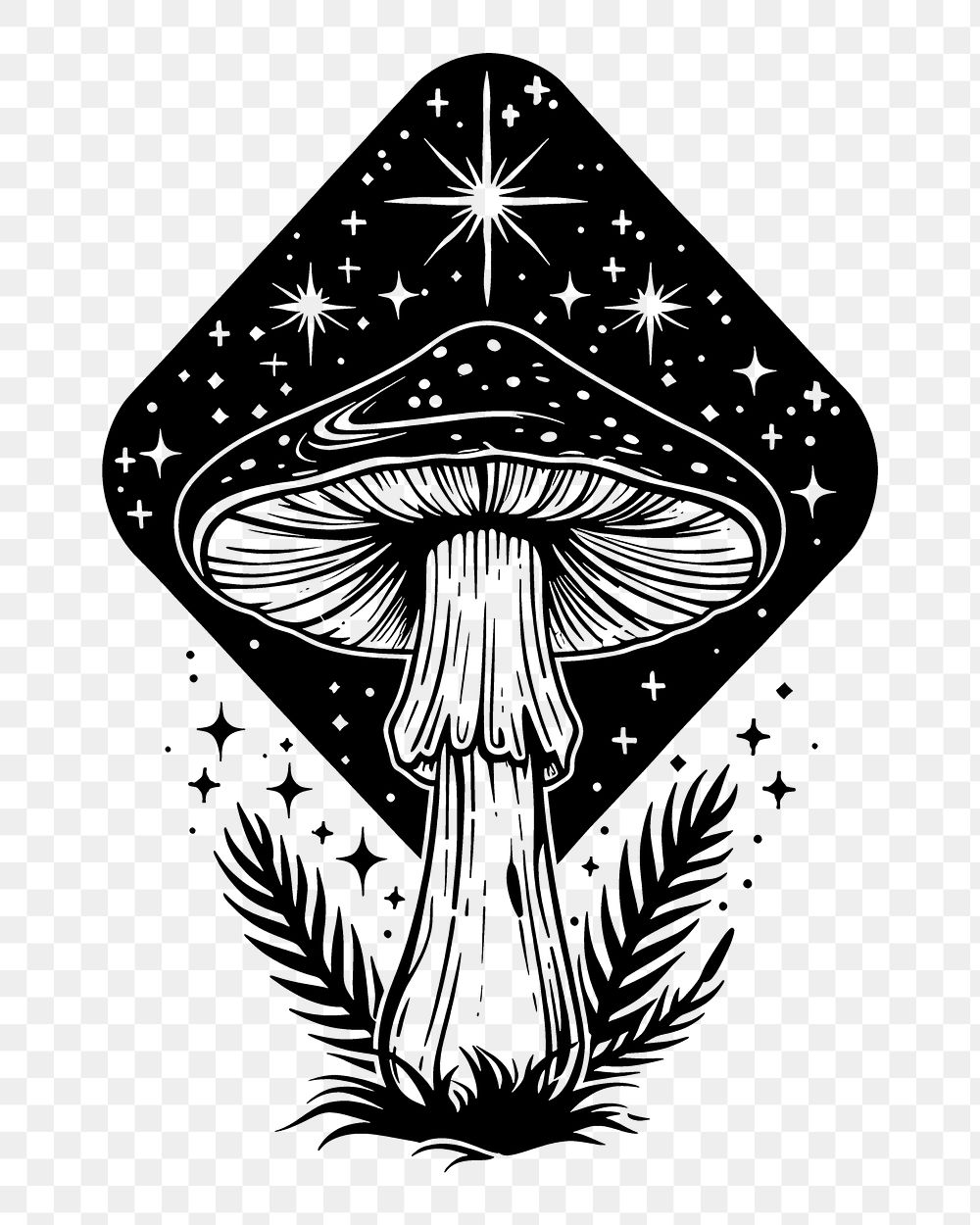 PNG Surreal aesthetic mushroom logo art illustrated drawing.