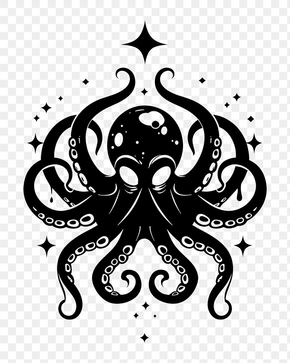 PNG Surreal aesthetic octopus logo stencil symbol emblem.