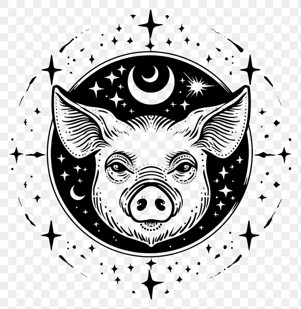 PNG Surreal aesthetic pig logo animal mammal symbol.