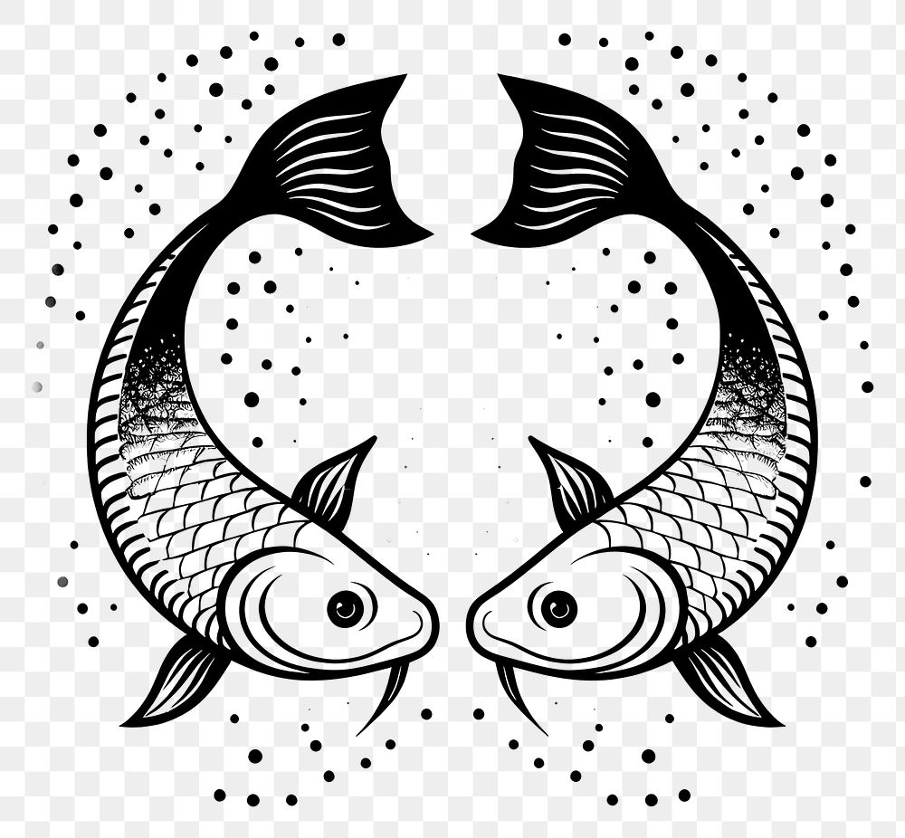 PNG  Surreal aesthetic pisces logo stencil symbol animal.