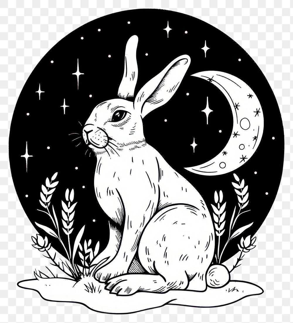 PNG Surreal aesthetic rabbit logo art illustrated drawing.