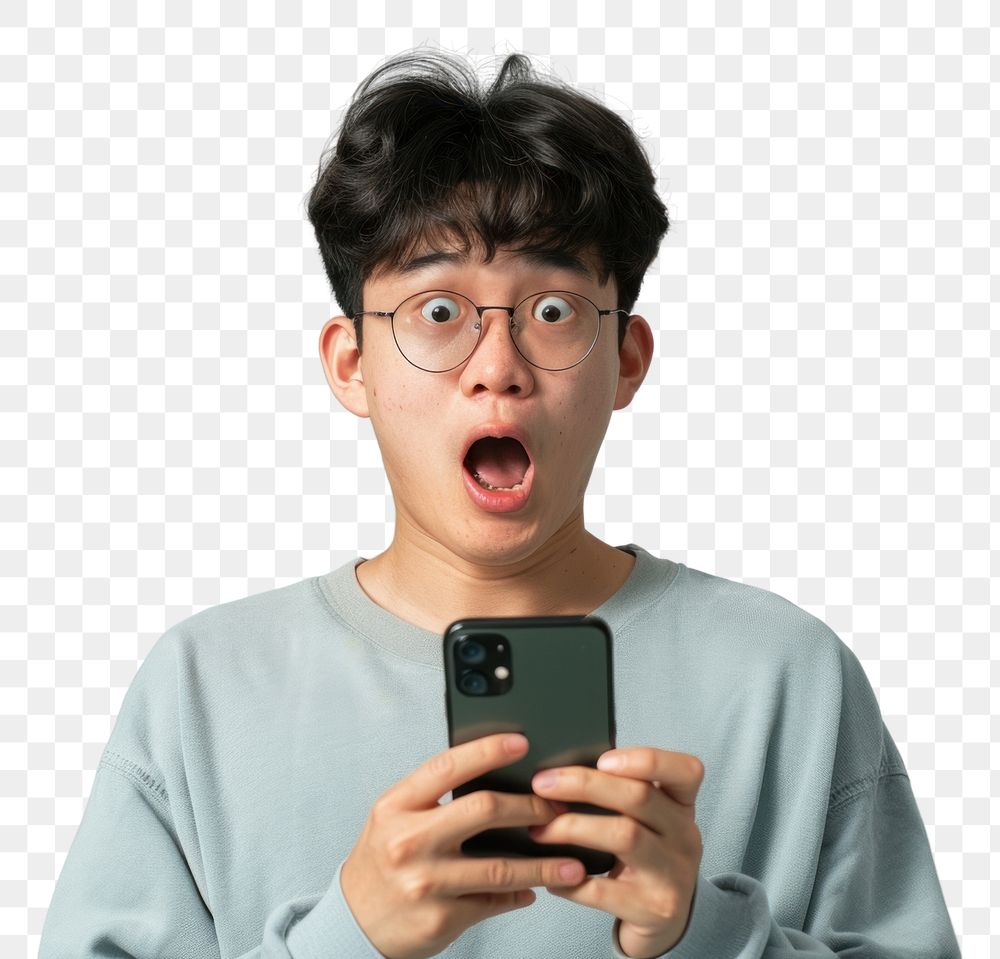 PNG Surprised phone face teen.