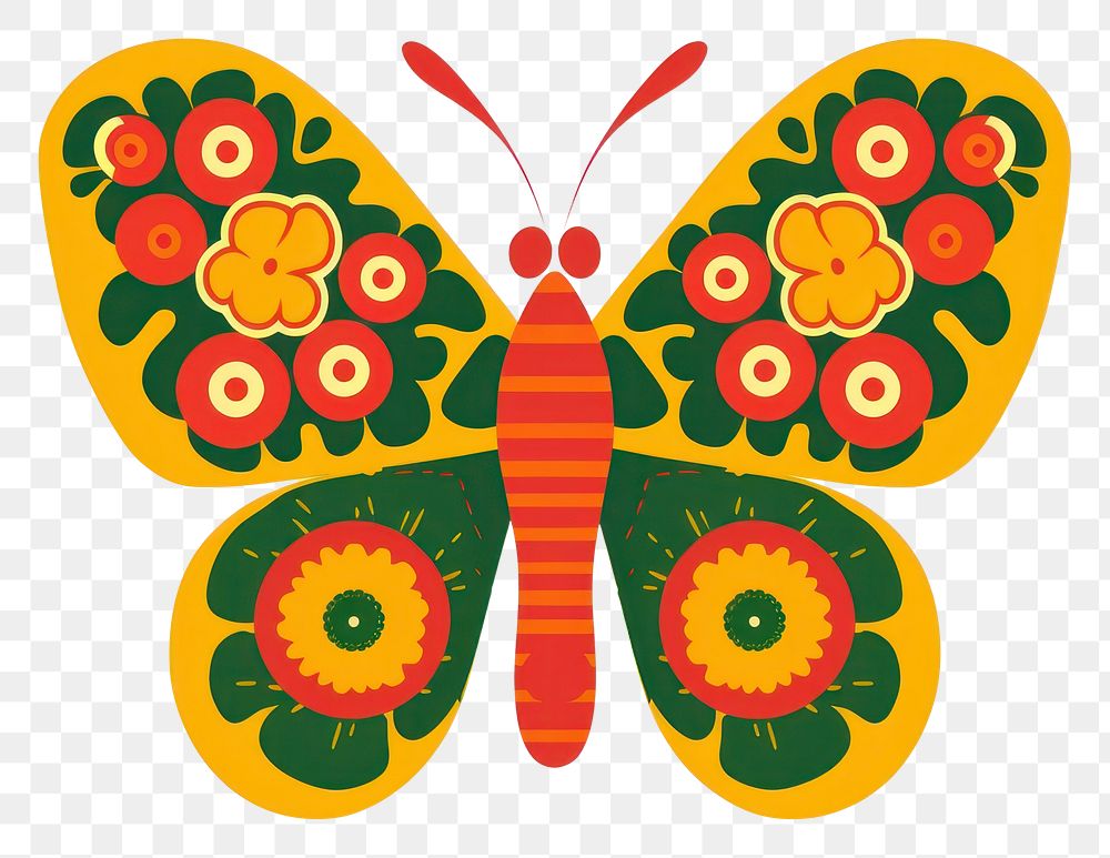 PNG A vector graphic of butterfly on flower graphics applique pattern.