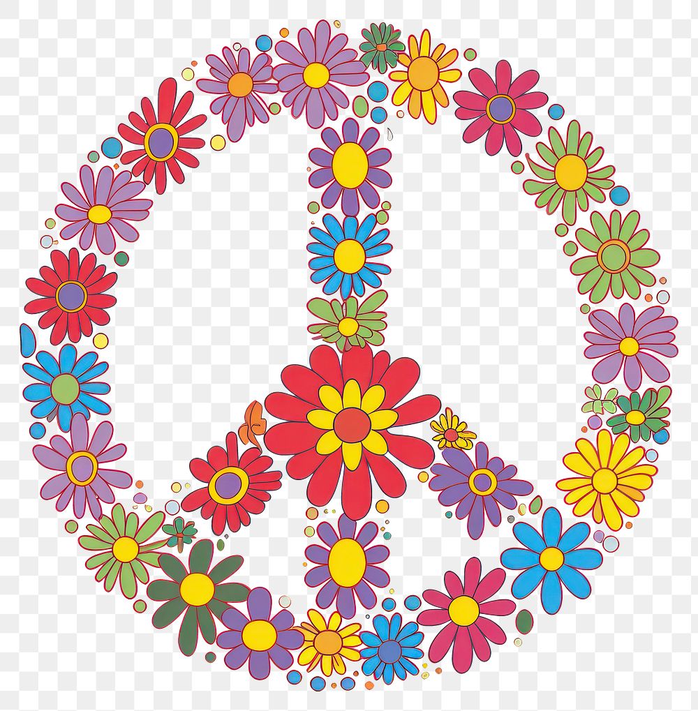 PNG A vector graphic of peace sign with flowers graphics asteraceae clothing.