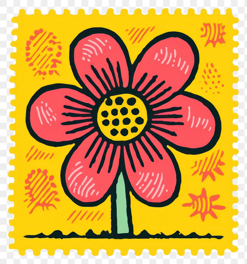 PNG A vector graphic of stamp with flower ketchup pattern blossom.