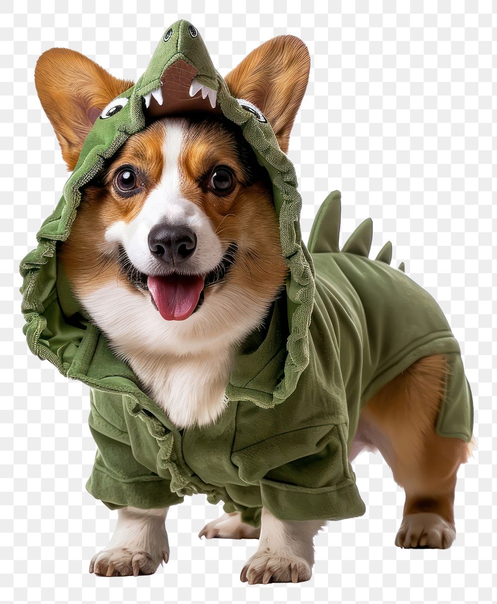 PNG Corgi wearing dinosaur costume clothing apparel animal.