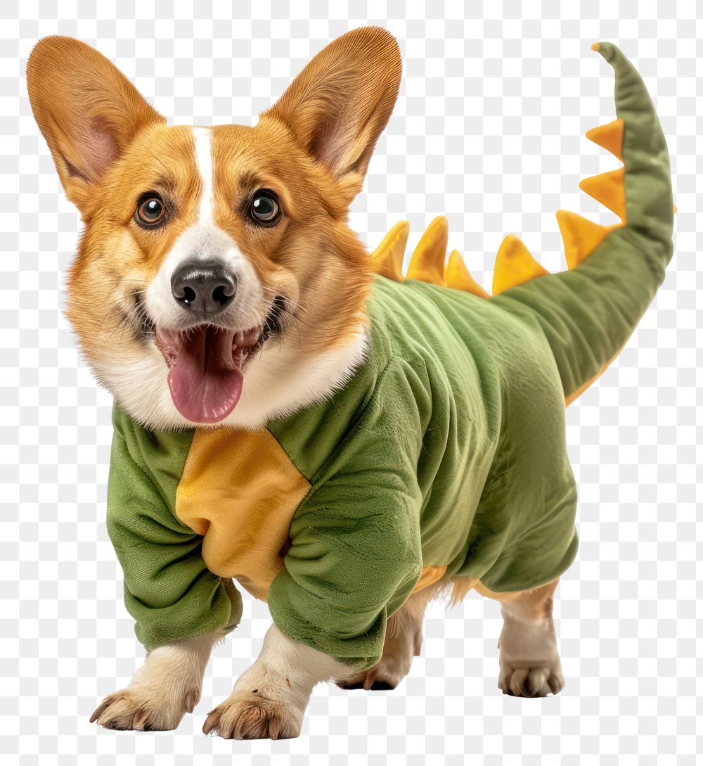 PNG Corgi wearing dinosaur costume animal canine mammal.