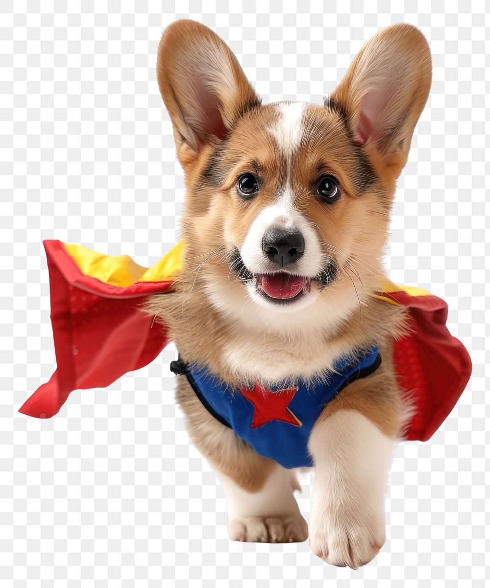 PNG Corgi wearing superhero costume animal canine mammal.