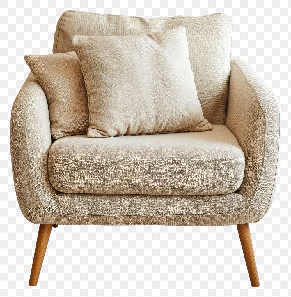 PNG Photo beige cozy chair furniture armchair cushion.