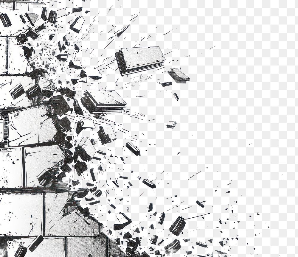 PNG Shattered building border paper architecture brick.