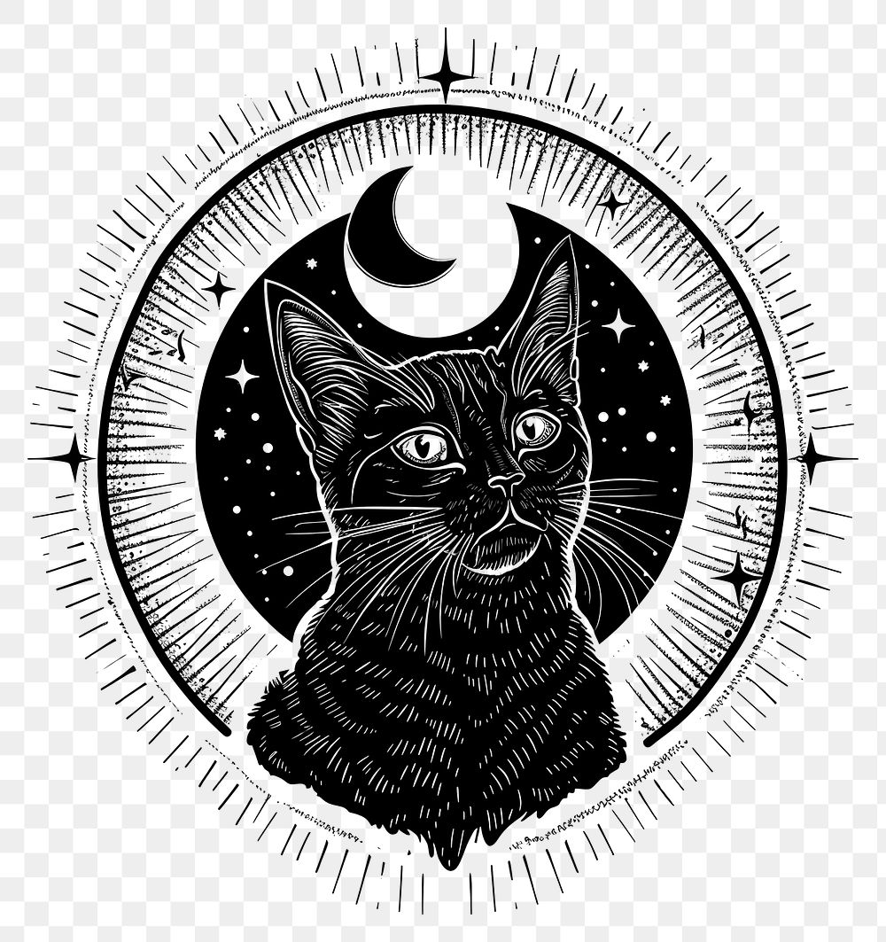 PNG Surreal aesthetic cat logo art illustrated drawing.