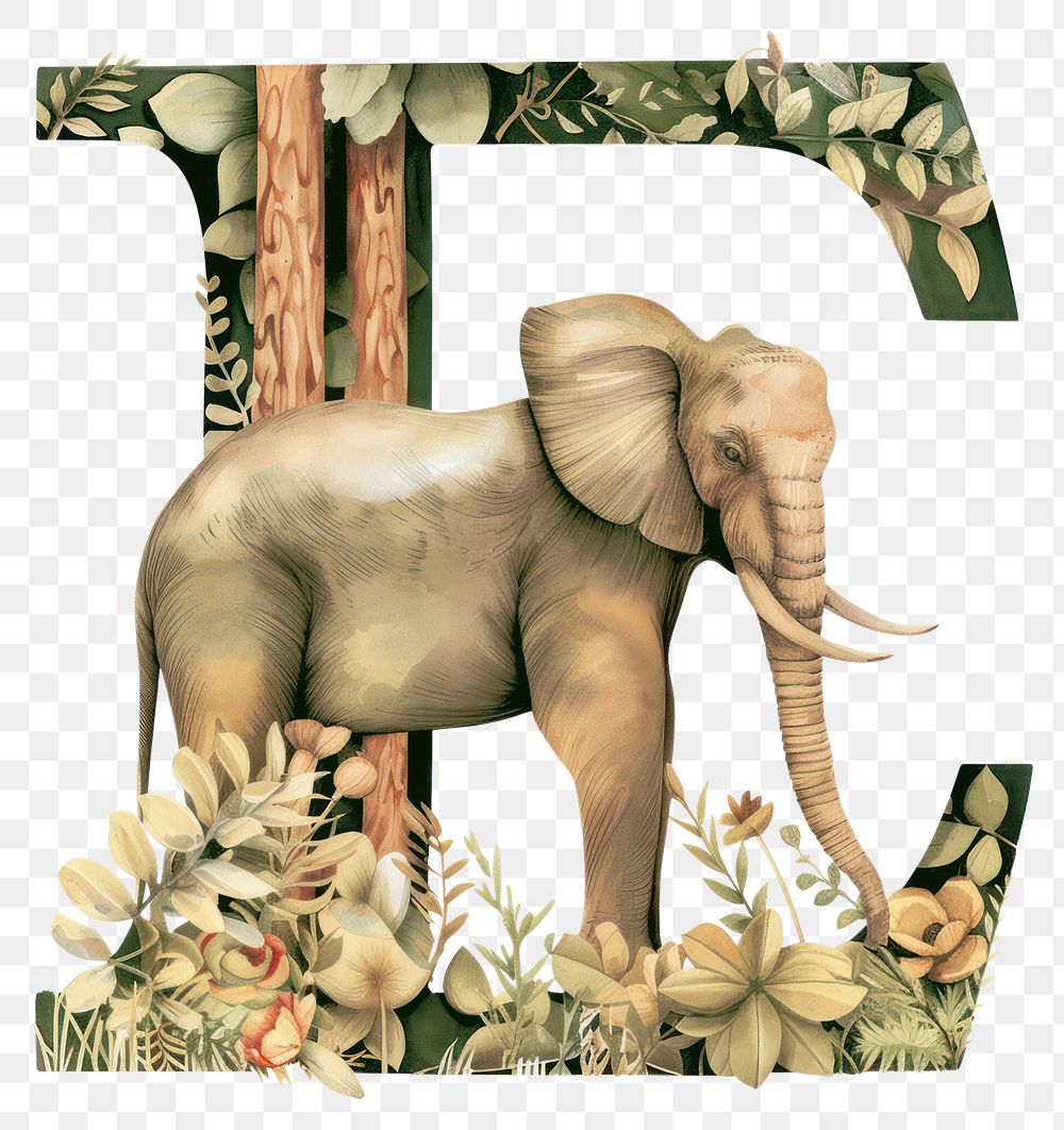 PNG The letter E elephant art animal.
